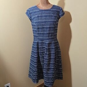 Liz Claiborne Navy and White Tweed-Style Fit & Flare Midi Dress